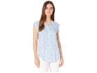 Per Se Cap Sleeve High-low Button Down Shirt (blue/white Flamingo) Women's Clothing