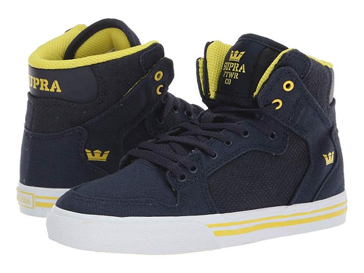 Supra Kids Vaider (little Kid/big Kid) (navy/yellow/white) Boys Shoes