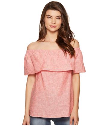 Kensie Cross Dye Linen Blend Top Ks5k4323 (hot Lava Combo) Women's Clothing