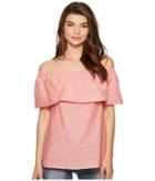 Kensie Cross Dye Linen Blend Top Ks5k4323 (hot Lava Combo) Women's Clothing