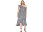 Adrianna Papell Plus Size Gingham One Shoulder High-low (ivory/black) Women's Dress