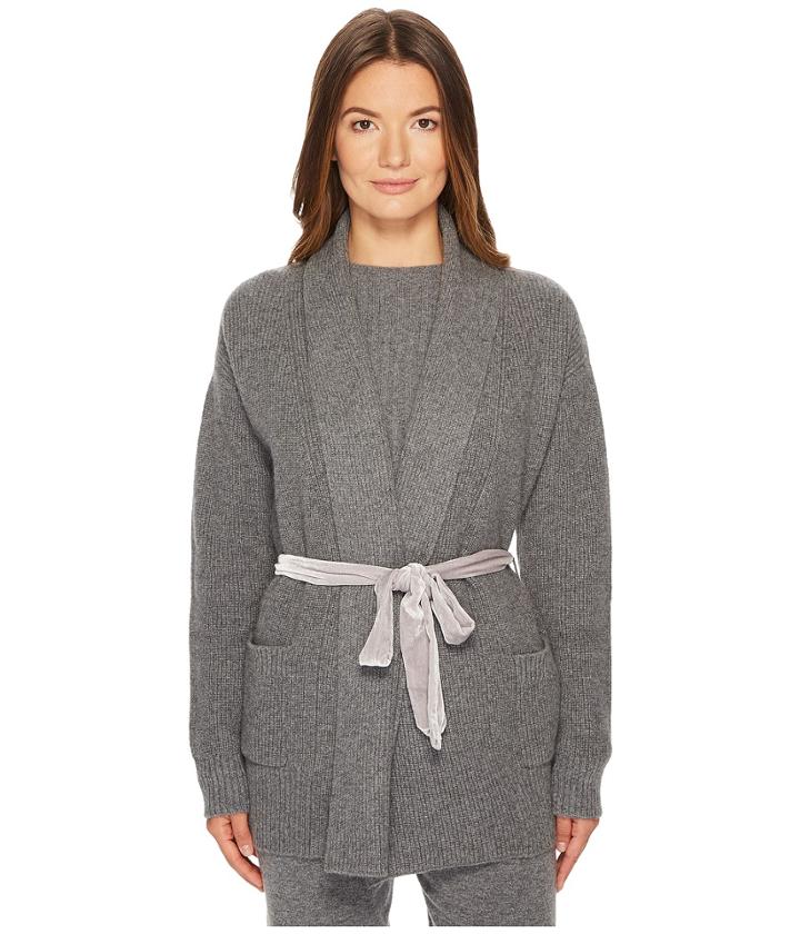 Cashmere In Love Tracy Cardigan With Velvet Back (grey/grey Silk Velvet) Women's Sweater