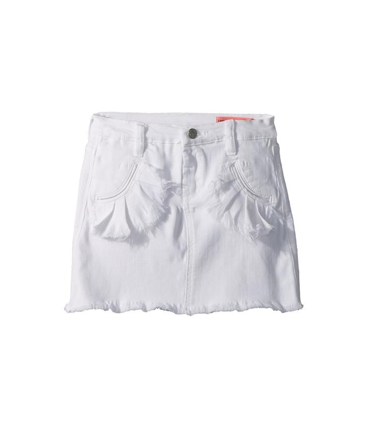 Blank Nyc Kids White Denim Skirt With Ruffle Pocket Detail In Island Time (big Kids) (island Time) Girl's Skirt