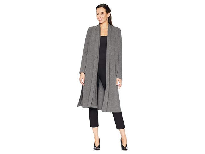 Karen Kane Long Shawl Collar Cardigan (dark Heather Grey) Women's Clothing
