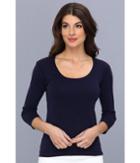 Three Dots 3/4 Sleeve Scoop Neck (evening Blue) Women's T Shirt