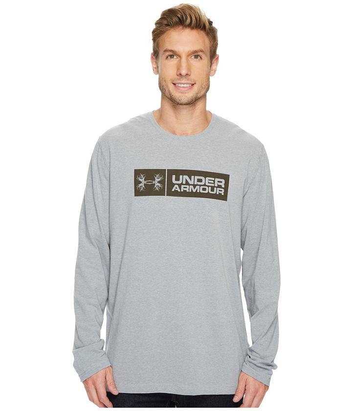 Under Armour Antler Tag Long Sleeve Tee (steel Light Heather/maverick Brown) Men's Long Sleeve Pullover