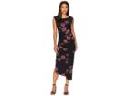 Vince Camuto Cap Sleeve Chateau Floral Side Ruched Dress (rich Black) Women's Dress