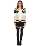 Calvin Klein Blocked Sweater Jacket (heather Latte/winter White Stripe) Women's Sweater