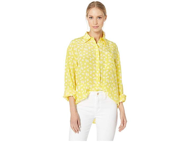 Juicy Couture Ditsy Daisy Silk Button Down Blouse (morning Sunshine/ditsy) Women's Clothing