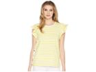 Lauren Ralph Lauren Striped Cotton Flutter Sleeve T-shirt (mascarpone Cream/hampton Yellow) Women's T Shirt