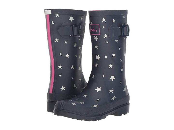 Joules Kids Printed Welly Rain Boot (toddler/little Kid/big Kid) (french Navy Falling Star) Girls Shoes