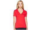 Lacoste Short Sleeve Solid V-neck Jersey Tee (imperial Red) Women's T Shirt