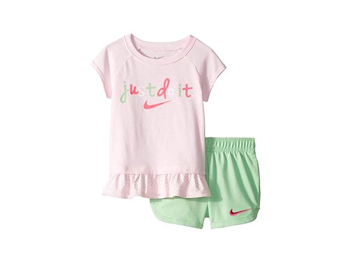 Nike Kids Just Do It Peplum Top And Shorts Set (toddler) (aphid Green) Girl's Active Sets