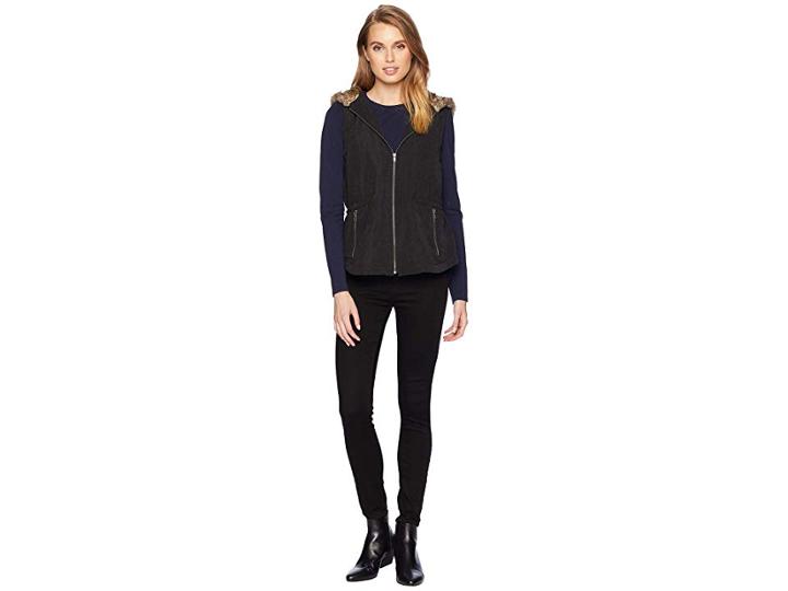 Jack By Bb Dakota Hey-ya Microfiber Vest With Fur Lined Hood (black) Women's Vest