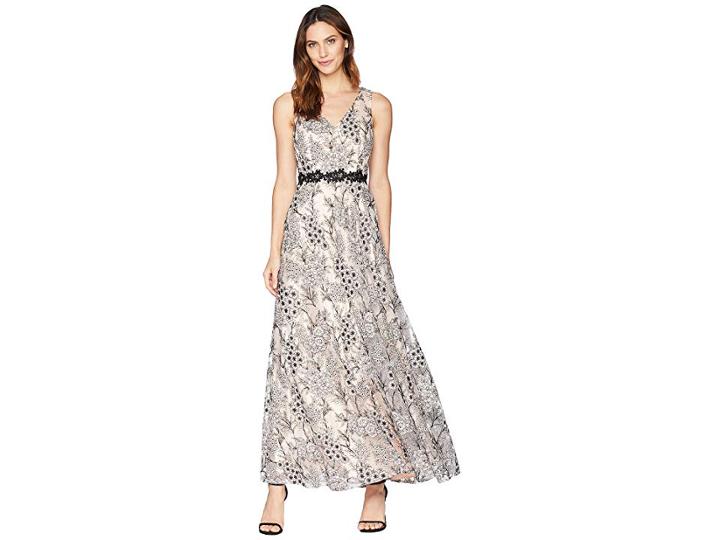 Tahari By Asl Novelty Embroidery Sleeveless A-line Gown (blush/black) Women's Dress