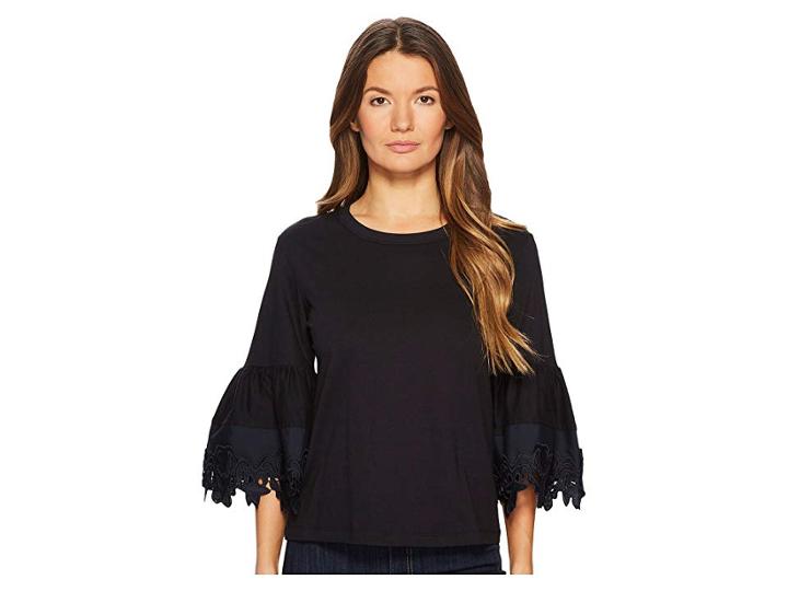 See By Chloe T-shirt With Lace Trim Bell Sleeves (ultramarine) Women's T Shirt