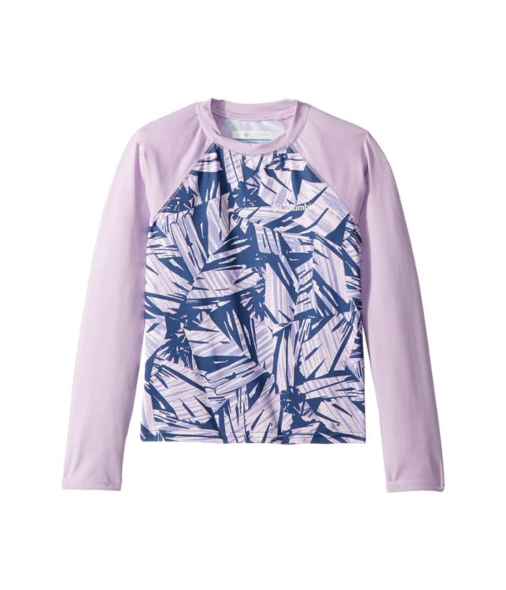 Columbia Kids Mini Breaker Printed Long Sleeve Sunguard (little Kids/big Kids) (carbon Palm Print) Girl's Long Sleeve Pullover