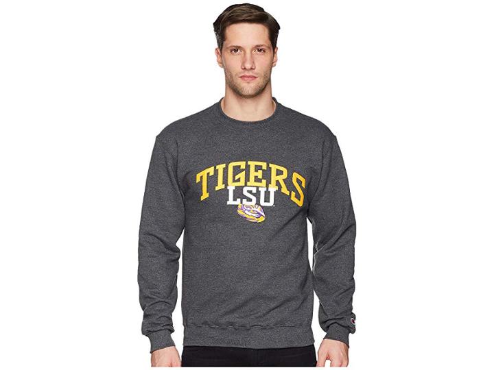 Champion College Lsu Tigers Eco(r) Powerblend(r) Crew (granite Heather) Boy's Short Sleeve Pullover