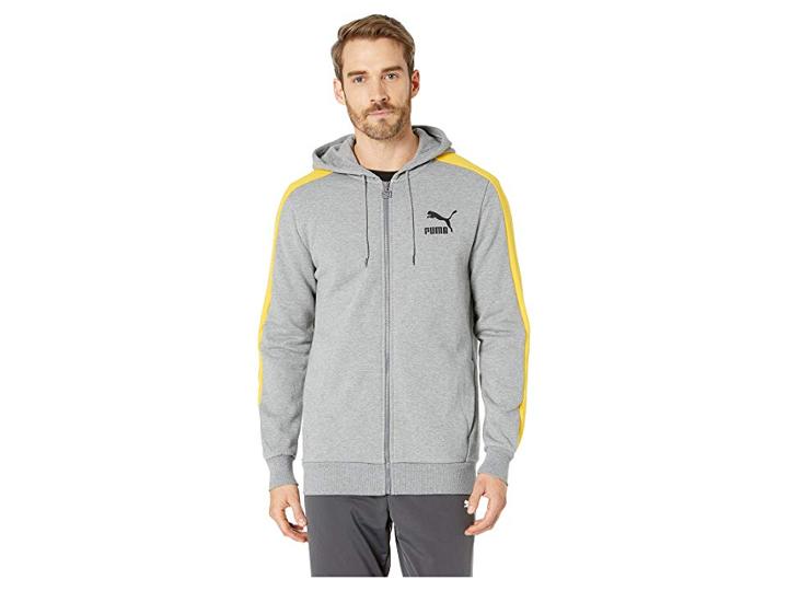 Puma Classics T7 Logo Full Zip Hoodie Fleece (medium Grey Heather) Men's Sweatshirt