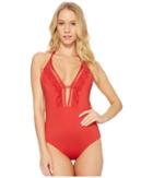 Laundry By Shelli Segal Scallop Lace Plunge One-piece Swimsuit (spice) Women's Swimsuits One Piece