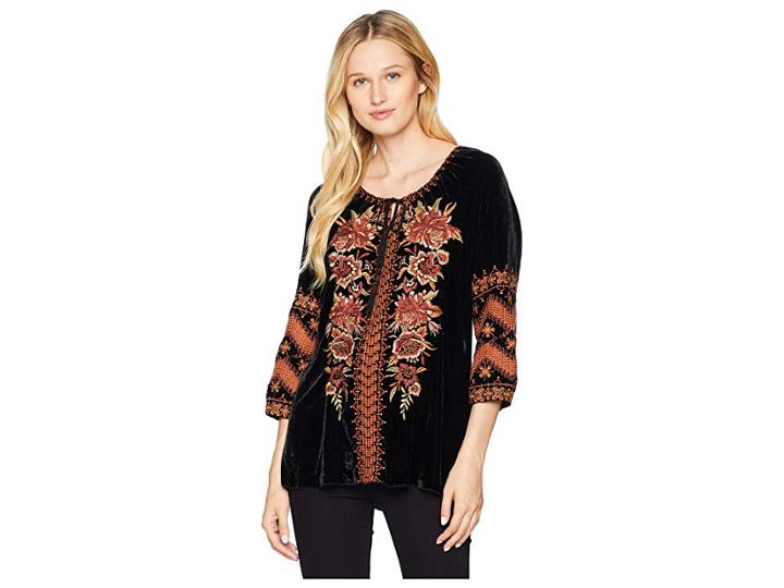 Johnny Was Elim Velvet Peasant Blouse (black) Women's Blouse