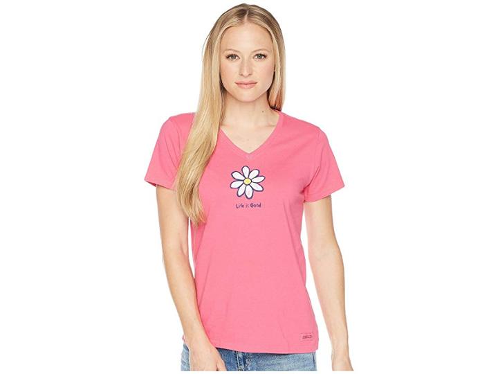 Life Is Good Classic Daisy Crusher Vee Tee (fiesta Pink) Women's T Shirt