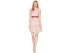 Donna Morgan Sleeveless Printed Chiffon Fit And Flare With Waist Faggoting Detail (ivory/ruby Red Multi) Women's Dress