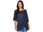 Lucky Brand Printed Flutter Sleeve Top (navy Multi) Women's Long Sleeve Pullover