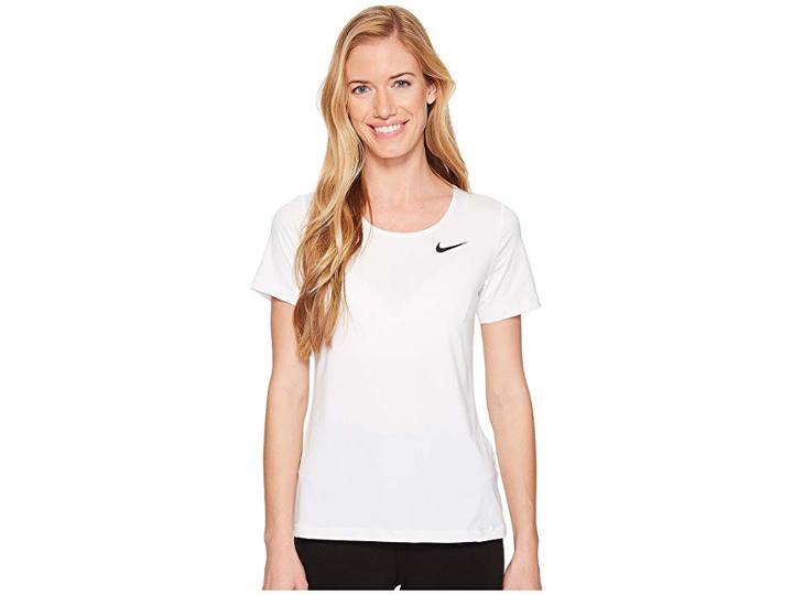 Nike Pro Mesh Short Sleeve Top (white/black) Women's Workout