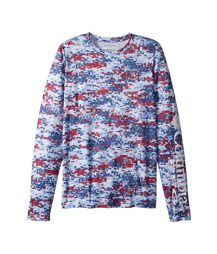 Columbia Kids Super Terminal Tackle Long Sleeve Shirt (little Kids/big Kids) (collegiate Navy Americana Print) Boy's T Shirt