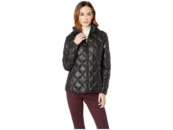 Lauren Ralph Lauren Faux Leather Trim Soft Down (black) Women's Coat