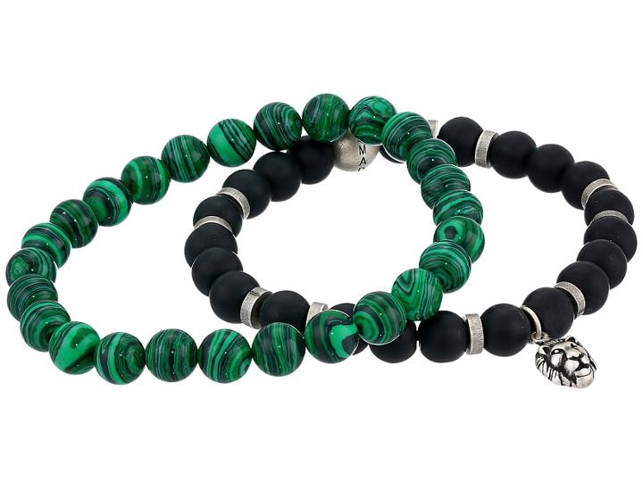 Steve Madden Beaded Bracelet Set With Lion Head Charm (green) Bracelet