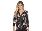 Calvin Klein 3/4 Sleeve Print W/ Hardware Top (black/watermelon/white) Women's Clothing