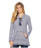 Mod-o-doc Micro Stripe Lace-up Pullover Hoodie (navy) Women's Sweatshirt