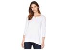 Mod-o-doc Heavier Slub Jersey 3/4 Sleeve Henley With Crochet Lace Back (white) Women's Clothing