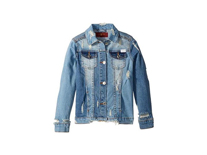 7 For All Mankind Kids Cropped Denim Jacket (big Kids) (mixed Wash) Girl's Jacket