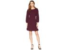 London Times Elastic Sleeve Tuck Waist Flare Dress (port Wine) Women's Dress
