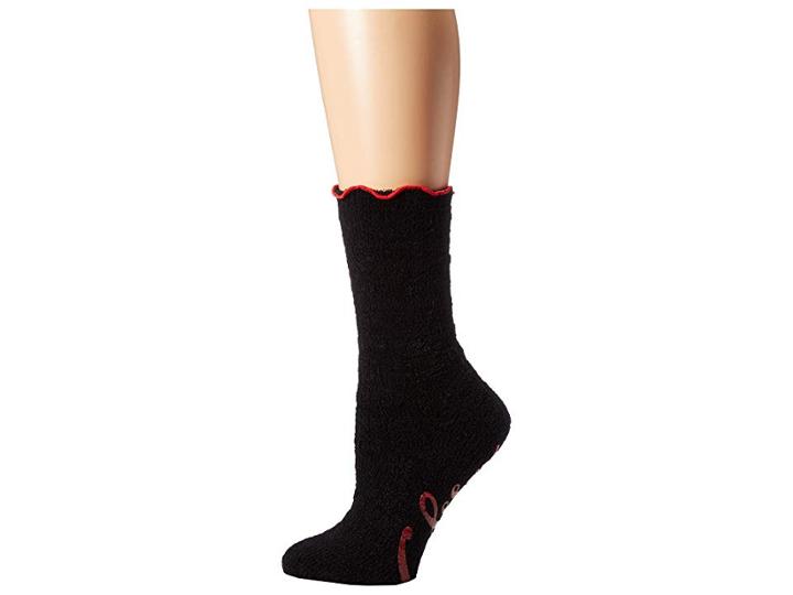Hue Quilted Ultra Soft Crew Slipper Sleep Sock With Grippers (black) Women's Crew Cut Socks Shoes