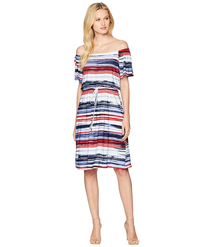 Nine West Ity Off-the-shoulder Short Dress (navy/cherry Multi) Women's Dress