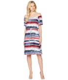 Nine West Ity Off-the-shoulder Short Dress (navy/cherry Multi) Women's Dress
