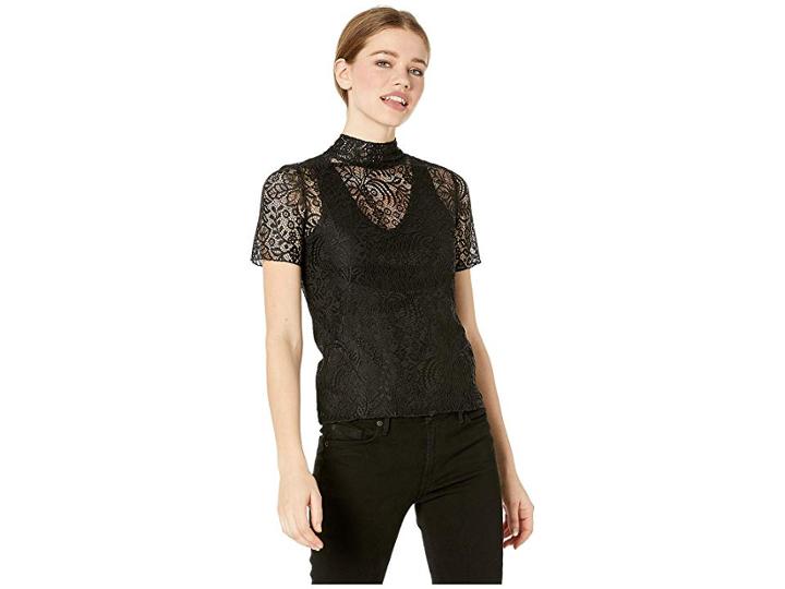 Bebe Lace Turtleneck Tee (black) Women's Clothing