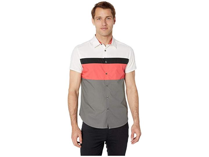 Kenneth Cole New York Short Sleeve Color Block Logo Shirt (cayenne) Men's Clothing