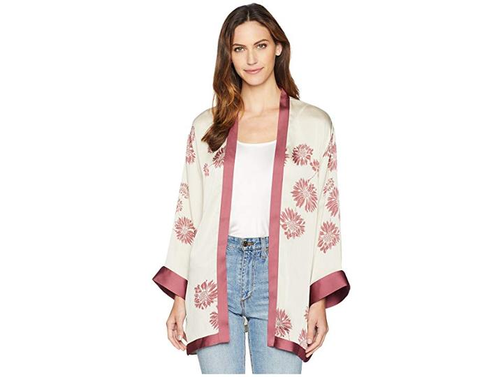 Vince Camuto Chateau Sketch Floral Kimono (rich Cream) Women's Clothing