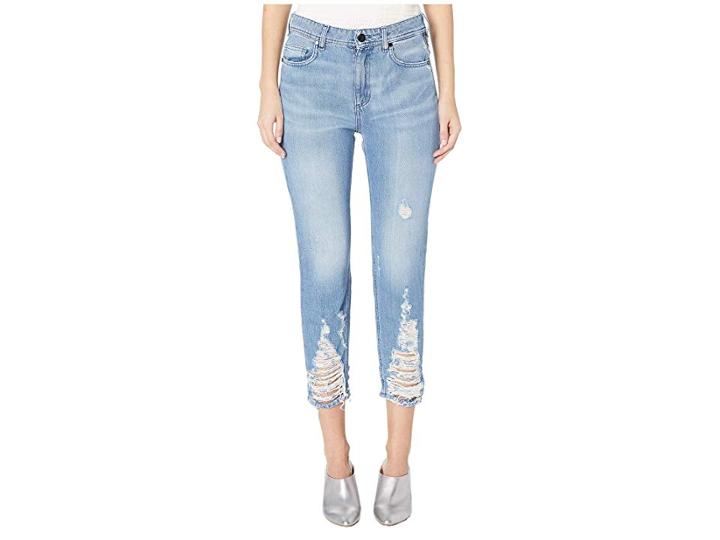 Versace Jeans Distressed Trim Boyfriend Jeans In Indigo (indigo) Women's Jeans