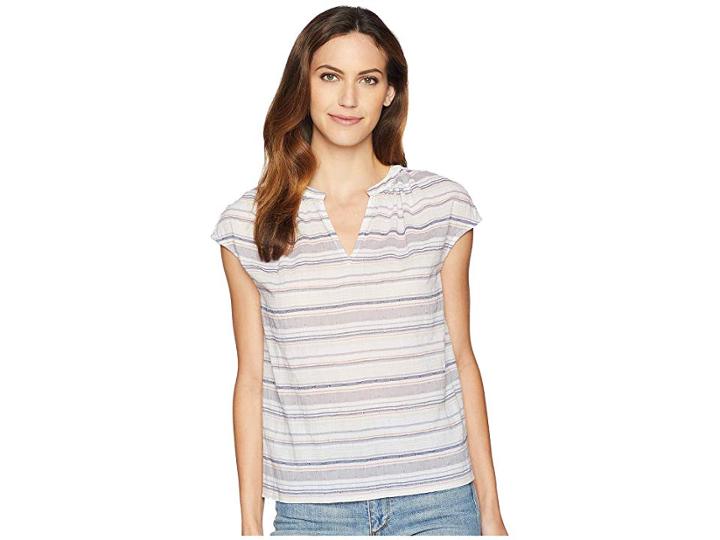 Two By Vince Camuto Extend Shoulder Multi Stripe Jacquard V-neck Blouse (new Ivory) Women's Blouse