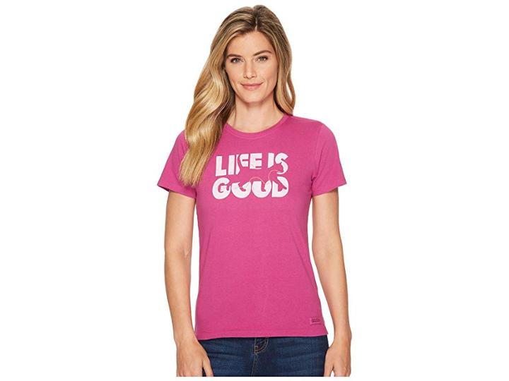 Life Is Good Knockout Cat Crusher Tee (sassy Magenta) Women's T Shirt