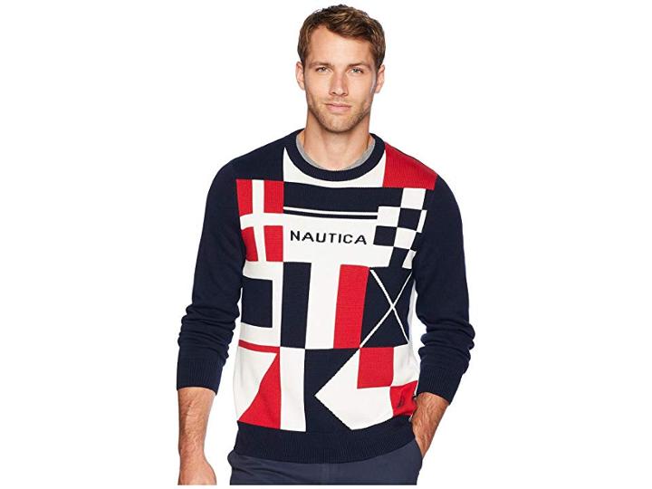 Nautica 9 Gauge Signal Flags Intarsia Sweater (navy) Men's Sweater