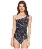 Michael Michael Kors Abstract Palm Logo Bar One-piece Swimsuit W/ Removable Soft Cups (new Navy) Women's Swimsuits One Piece
