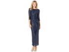 Marina 3/4 Sleeve Sequined Gown W/ Cowl Back (navy) Women's Dress