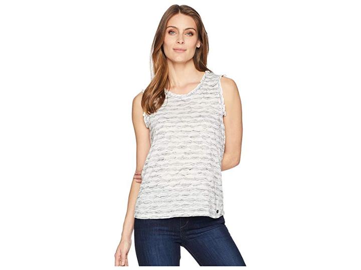 Ivanka Trump Sleeveless Printed Top With Open Hem (white/grey Combo) Women's Sleeveless